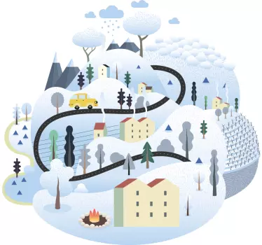 Nature wall sticker whimsical mountain landscape - TenStickers