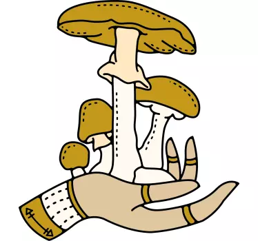 Mushroom hand art plant sticker - TenStickers