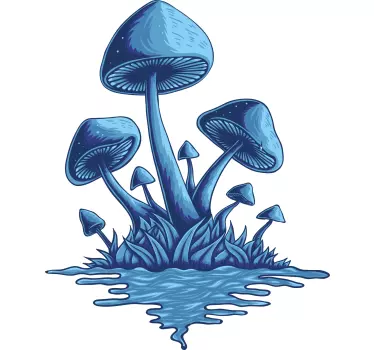 Blue mushroom cluster nature wall sticker - TenStickers