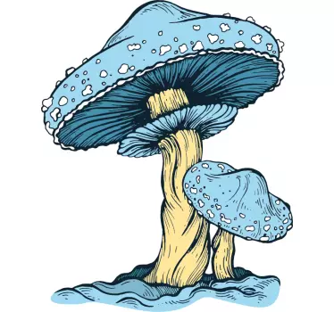 Blue Mushroom Design plant sticker - TenStickers