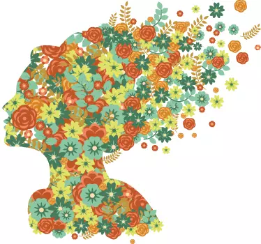 Floral Lady Hair Wall Sticker - TenStickers