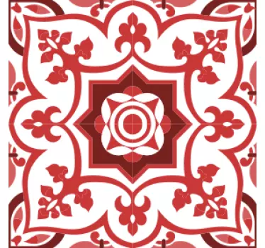 Red and white floral pattern tile sticker - TenStickers