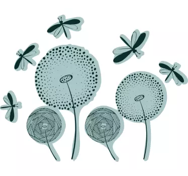 Botanical and dragonflies flower wall sticker - TenStickers