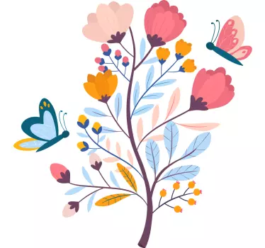Vibrant flowers with butterflies flower wall sticker - TenStickers