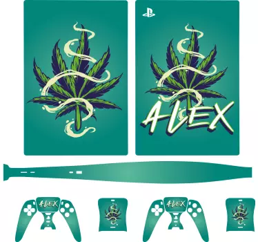 Cannabis illustration with custom name ps5 sticker - TenStickers