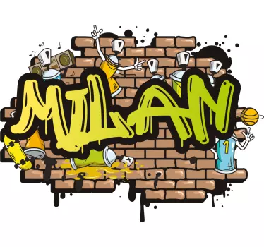 Brick wall with dancing paint cans and text custom sticker - TenStickers