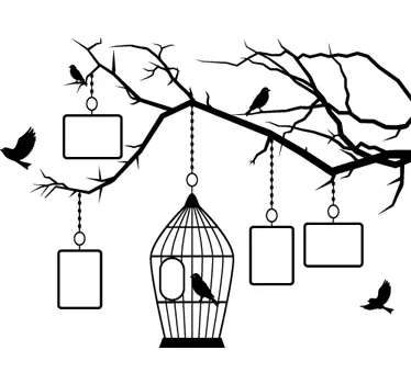 Bird Tree Frames animal living room wall sticker - TenStickers
