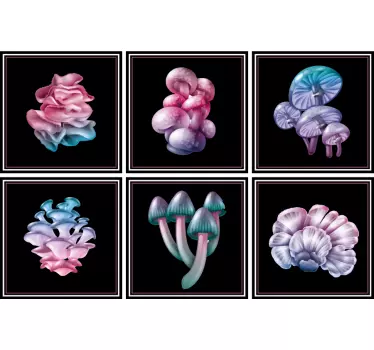 Set of magic mushrooms kitchen tile sticker - TenStickers