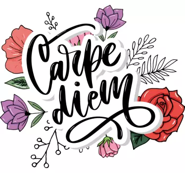 Carpe diem with flowers quote wall sticker - TenStickers