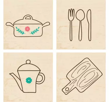 Kitchen items tile sticker - TenStickers