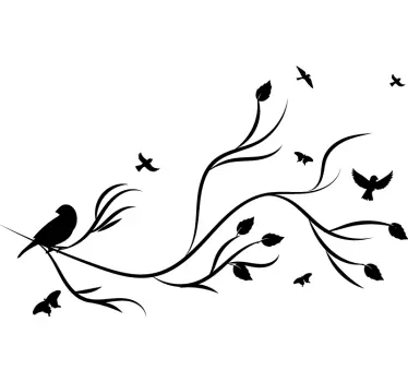 Branch with Birds on Tree Sticker - TenStickers