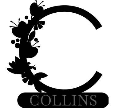 Floral initial name wall sticker personalised - TenStickers