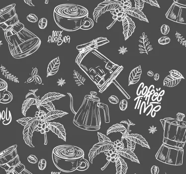 Coffee Elements Drawn appliance stickers - TenStickers