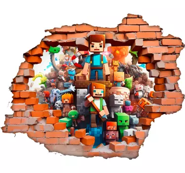 Characters through a hole video game 3D wall sticker - TenStickers