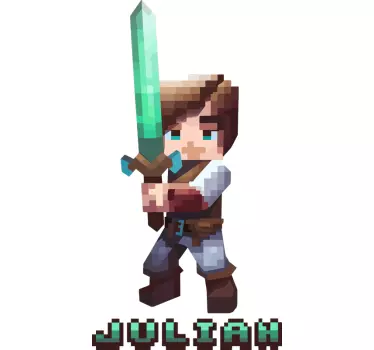 Pixelated character with sword Video Game sticker for kids - TenStickers