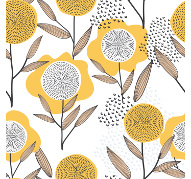 Yellow Abstract Floral Pattern Wall Decal - TenStickers