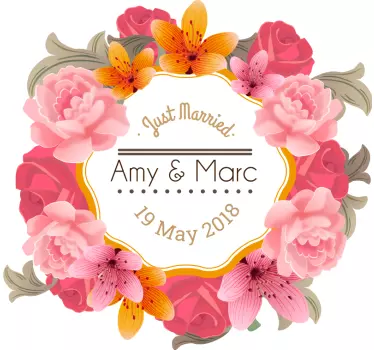 Personalised  Wedding frame flower wall Sticker - TenStickers
