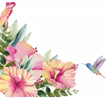 Flower wall sticker with hummingbird - TenStickers