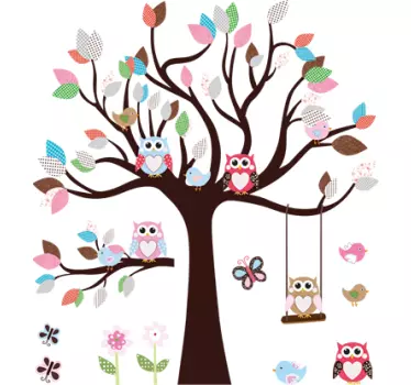 Owls sitting on a tree Wall Sticker - TenStickers