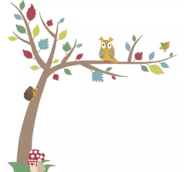 Autumn Forest Tree Owl Wall Sticker - TenStickers