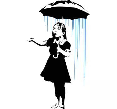 Banksy girl in the rain living room wall art sticker - TenStickers