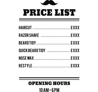Barbers price list shop text sticker - TenStickers