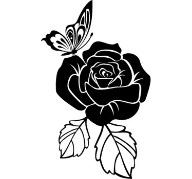 Rose flower with butterfly wall sticker - TenStickers