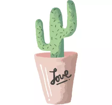 Cactus Pot Love Wall Sticker - TenStickers