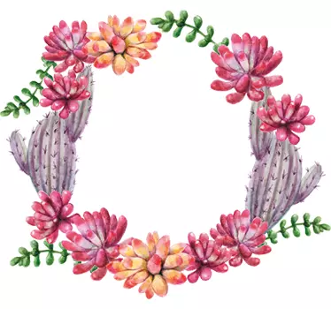 Circle Cactus Flower Wall Sticker - TenStickers