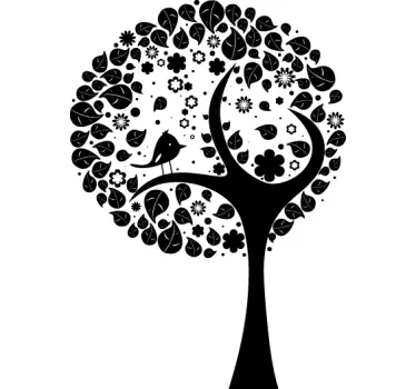 Circle Tree and Bird Wall Sticker - TenStickers