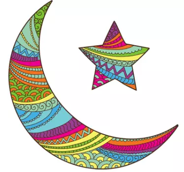 Coloured Arabic Moon and Star Sticker - TenStickers