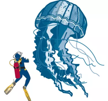 Diver and Jellyfish Wall Sticker - TenStickers