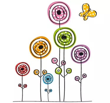Kids Abstract Flowers and Butterfly Wall Decal - TenStickers