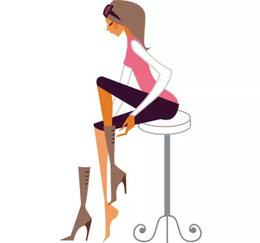 Lady Trying Boots Decorative Sticker - TenStickers