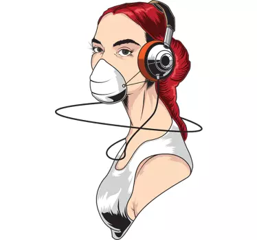 Girl with headphone musical dj sticker - TenStickers