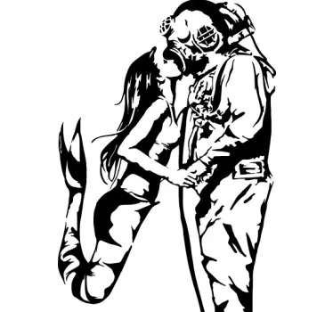 Mermaid and Diver stencil living room wall art sticker - TenStickers