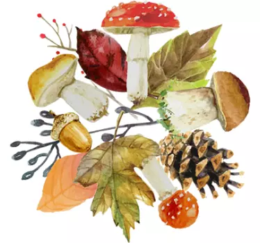 Mushroom, Pine Cone Autumn Leaves - TenStickers