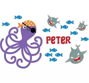 Octopus Pirate Personalised Name Sticker - TenStickers