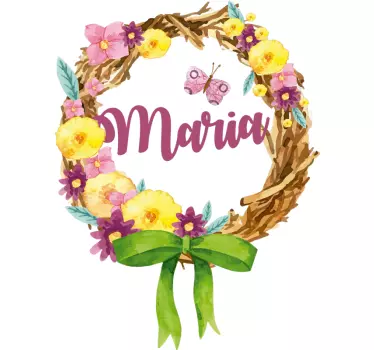Personalized Floral Name Wreath wall sticker - TenStickers