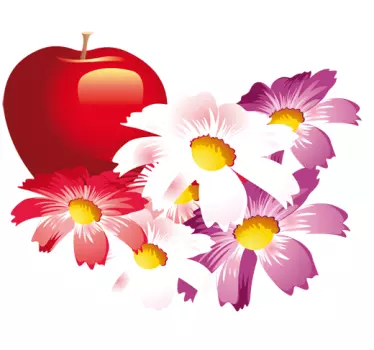 Red Apple & Flowers Fridge Sticker - TenStickers