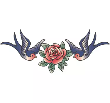 Rose and Swallows Flower Wall Sticker for Bedroom - TenStickers