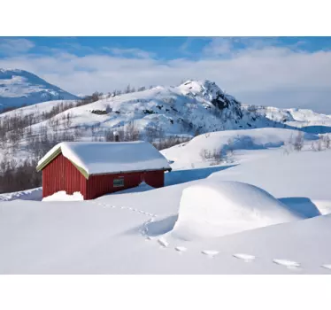 Snowy Red Cabin nature wall sticker - TenStickers