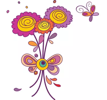 Violet flowers and butterfly wall sticker - TenStickers