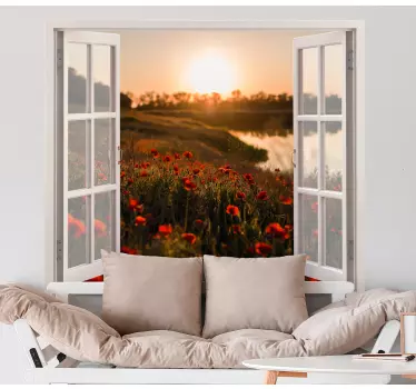 3D views spring poppies field flower wall sticker - TenStickers