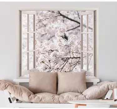 3D views spring white trees flower wall sticker - TenStickers