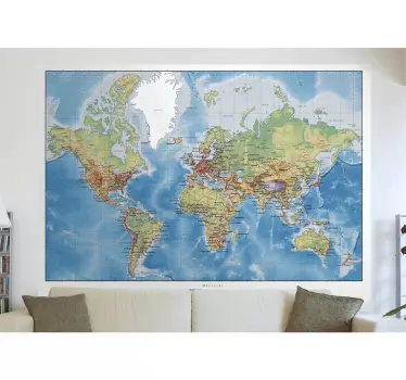 World Atlas map living room wall sticker - TenStickers