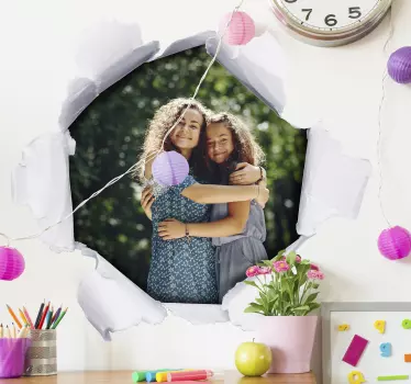 Customisable photo trompe l'oeil hole 3d wall sticker - TenStickers