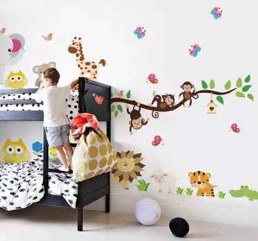 Jungle monkeys swinging on tree animal wall sticker - TenStickers