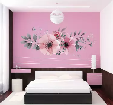 Beautiful pink  living room flower wall sticker - TenStickers