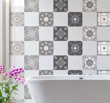 Beige floral ornaments bathroom tile sticker - TenStickers